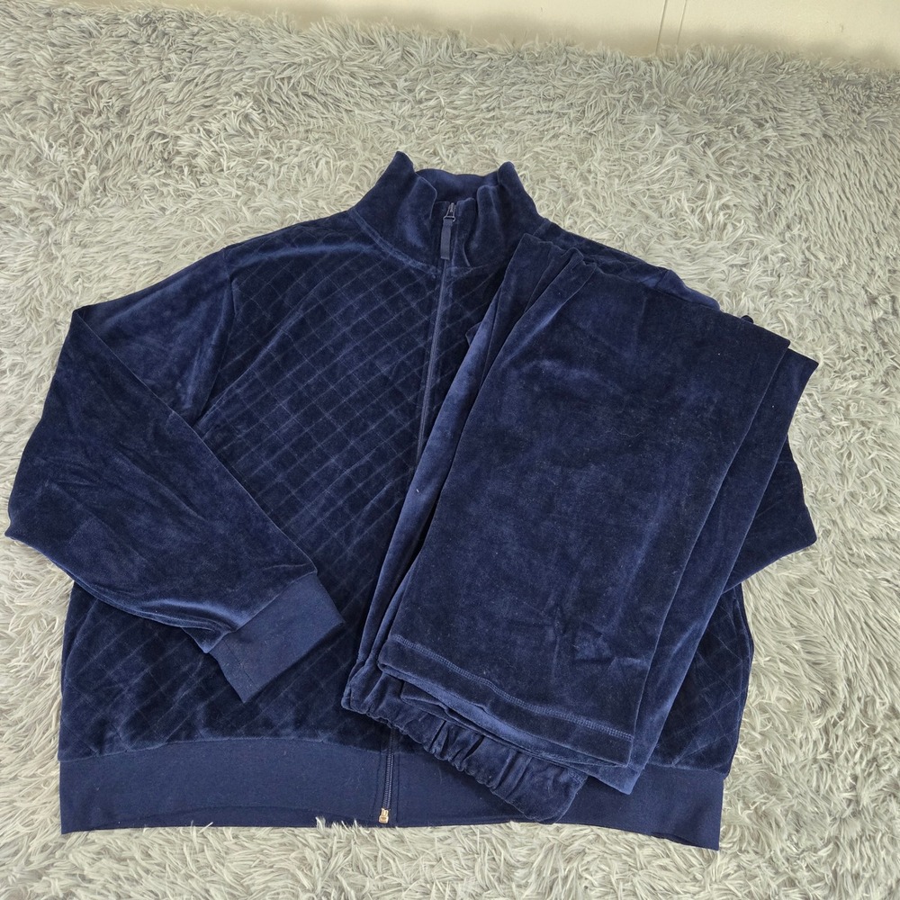 BonWorth Women XL Navy Blue Quilted Velour Full Zip 2 Piece Tracksuit Set